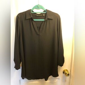 Used sheer navy blue tunic with collar and long sleeves